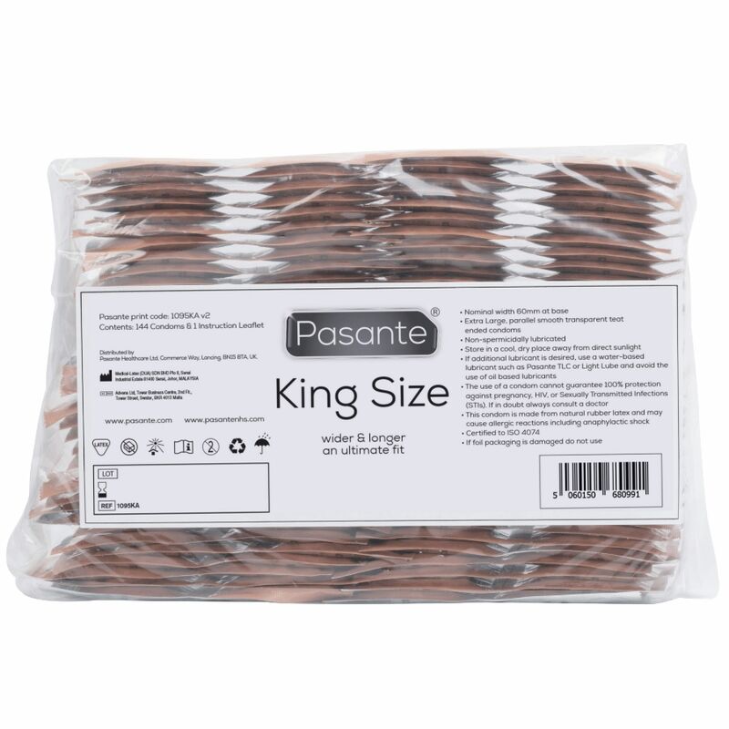 PASANTE – PRESERVATIVOS KING MS LARGOS Y ANCHOS BOLSA 144 UNIDADES