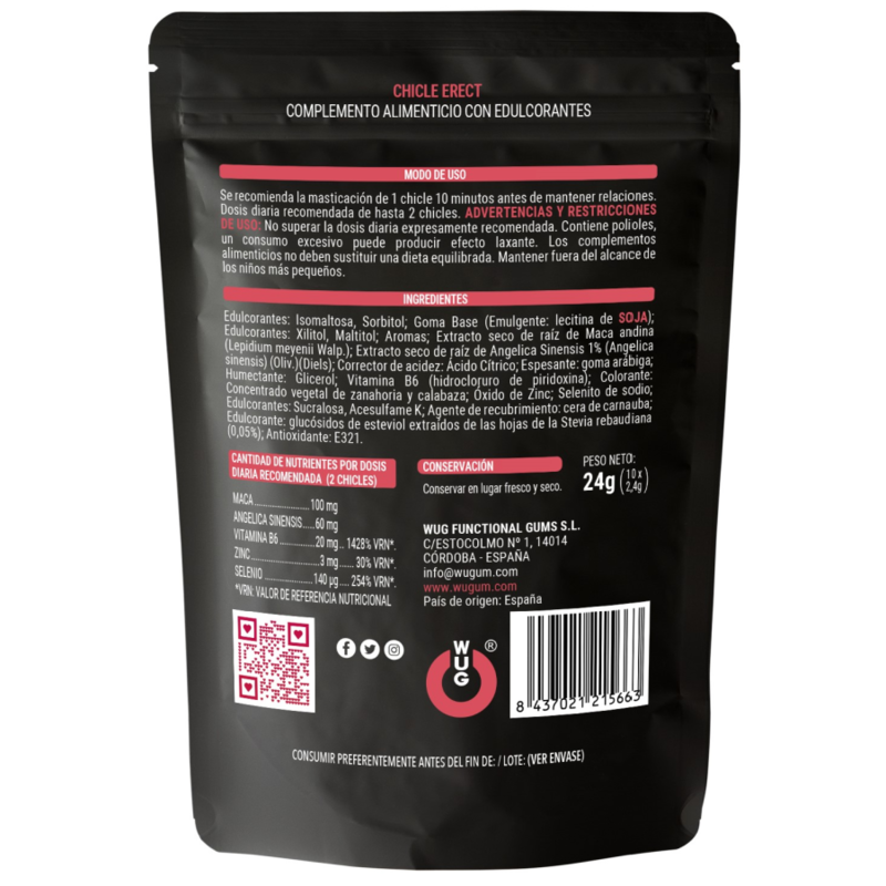 WUG SEX SENSE – ERECT CHICLE POTENCIADOR ERECCIÓN 10 UNIDADES