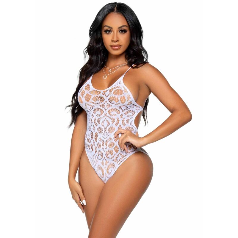 LEG AVENUE – TEDDY DE ENCAJES Y TIRANTAS EN LA ESPALDA – BLANCO