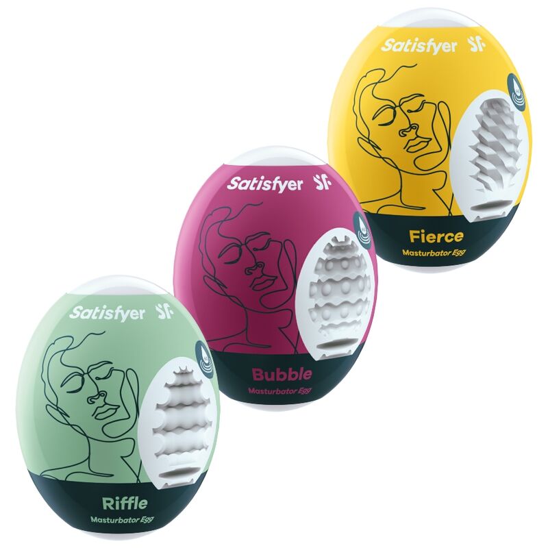 SATISFYER – 3 HUEVOS MASTURBADORES RIFFLE, BUBBLE  FIERCE