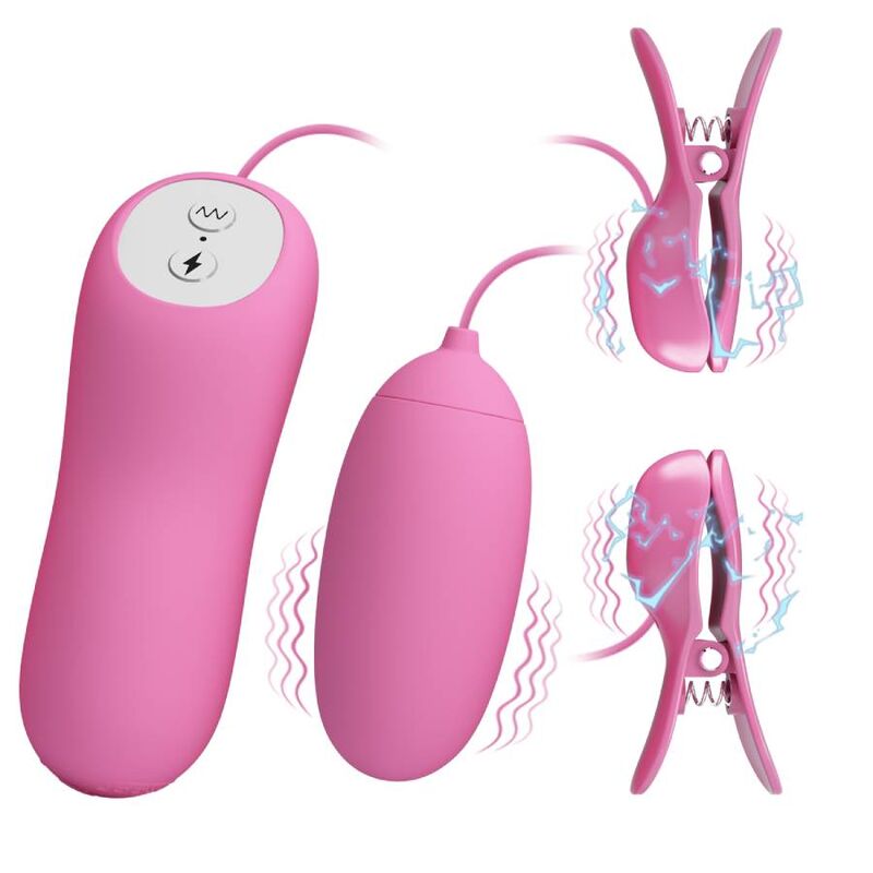 PRETTY LOVE – PINZAS CON VIBRACIÓN Y ELETROSHOCK ROSA