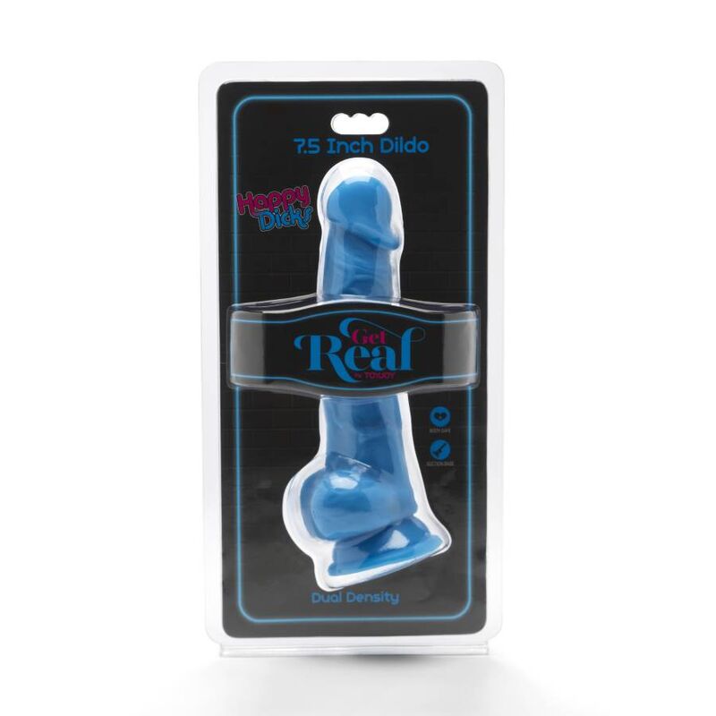 GET REAL – HAPPY DICKS 19 CM CON TESTICULOS AZUL