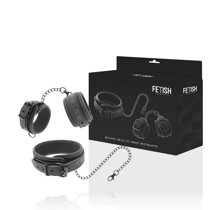 FETISH SUBMISSIVE – COLLAR Y ESPOSAS CUERO VEGANO CON FORRO DE NOPRENO