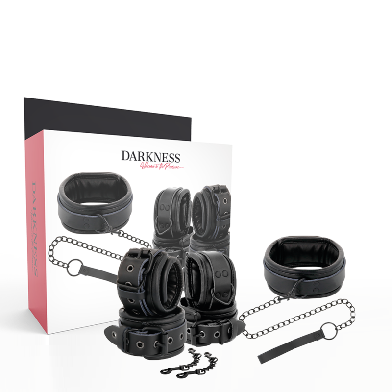 DARKNESS – ESPOSAS Y COLLAR DE CUERO NEGRO