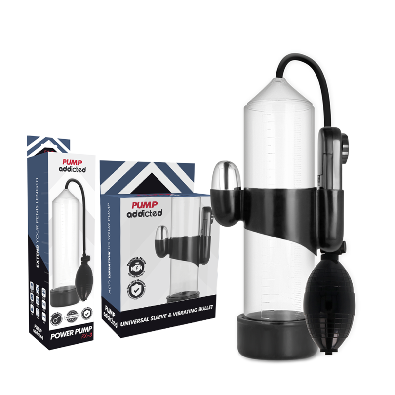 PUMP ADDICTED – BOMBA ERECCIÓN RX3 TRANSPARENTE CON VIBRADOR