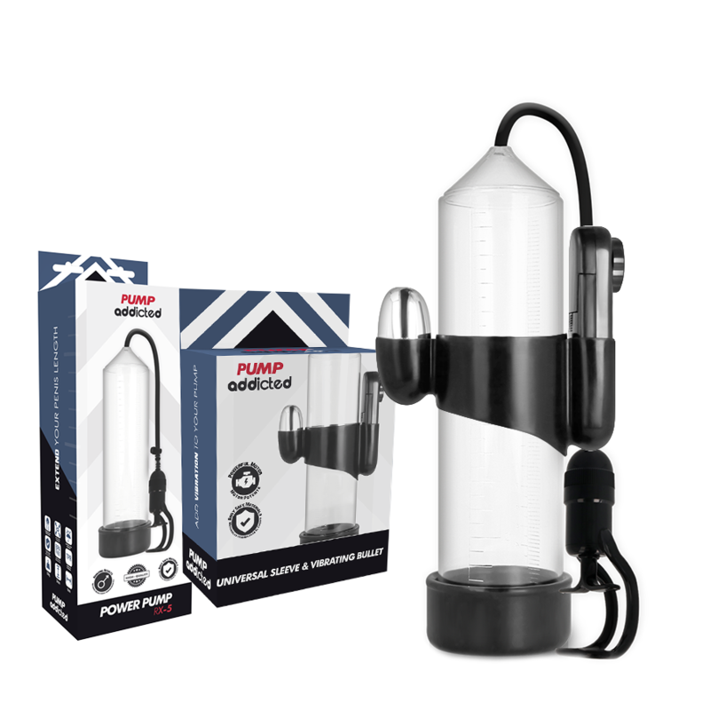 PUMP ADDICTED – BOMBA ERECCIÓN RX5 TRANSPARENTE CON VIBRADOR