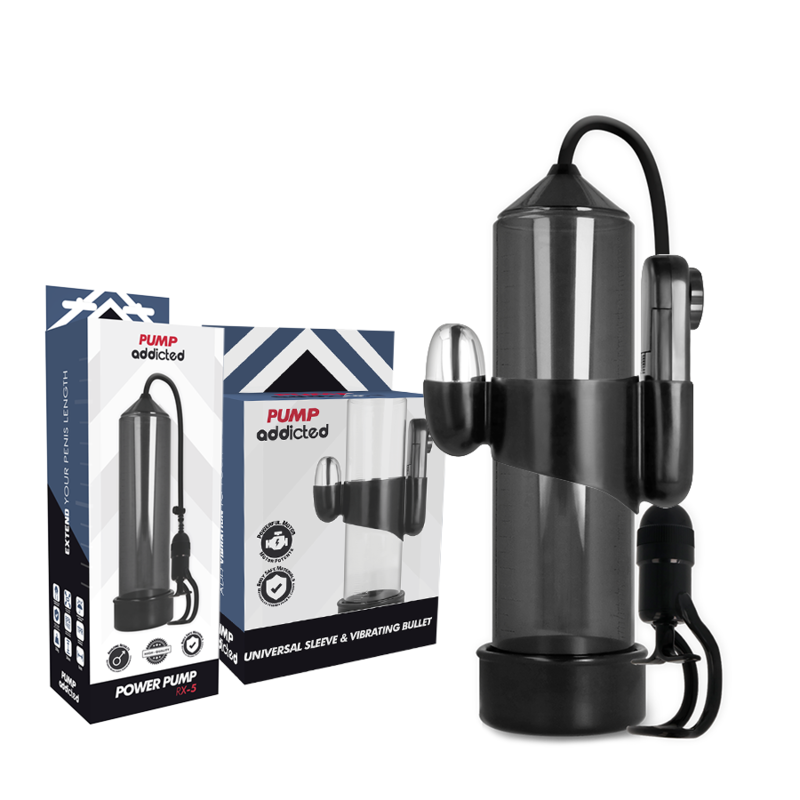 PUMP ADDICTED – BOMBA ERECCIÓN RX5 NEGRO CON VIBRADOR