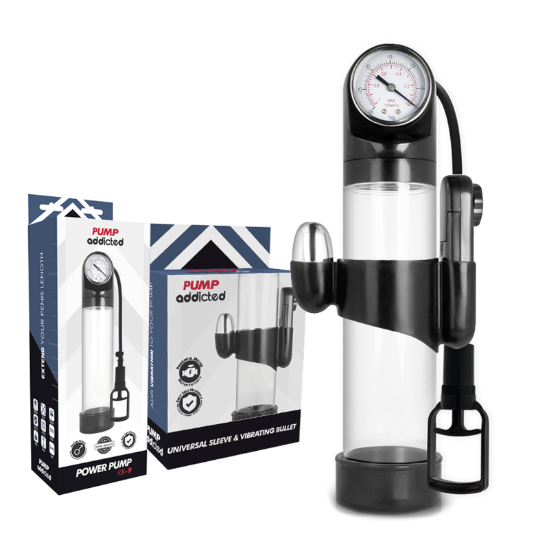 PUMP ADDICTED – BOMBA ERECCIÓN RX9 TRANSPARENTE CON VIBRADOR