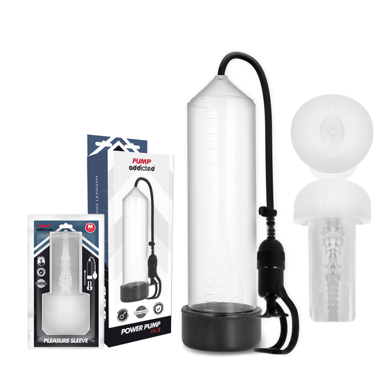 PUMP ADDICTED – BOMBA ERECCIÓN RX5 TRANSPARENTE CON MASTURBADOR