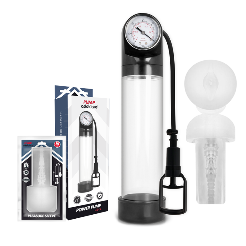 PUMP ADDICTED – BOMBA ERECCIÓN RX9 TRANSPARENTE CON MASTURBADOR