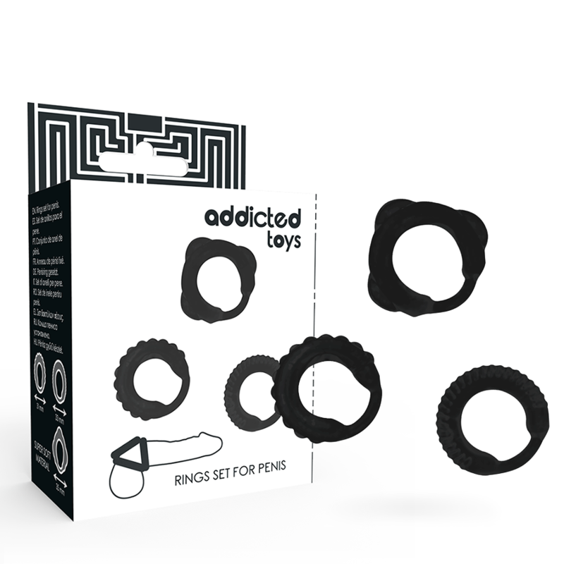 ADDICTED TOYS – SET 3 ANILLOS PENE NEGRO