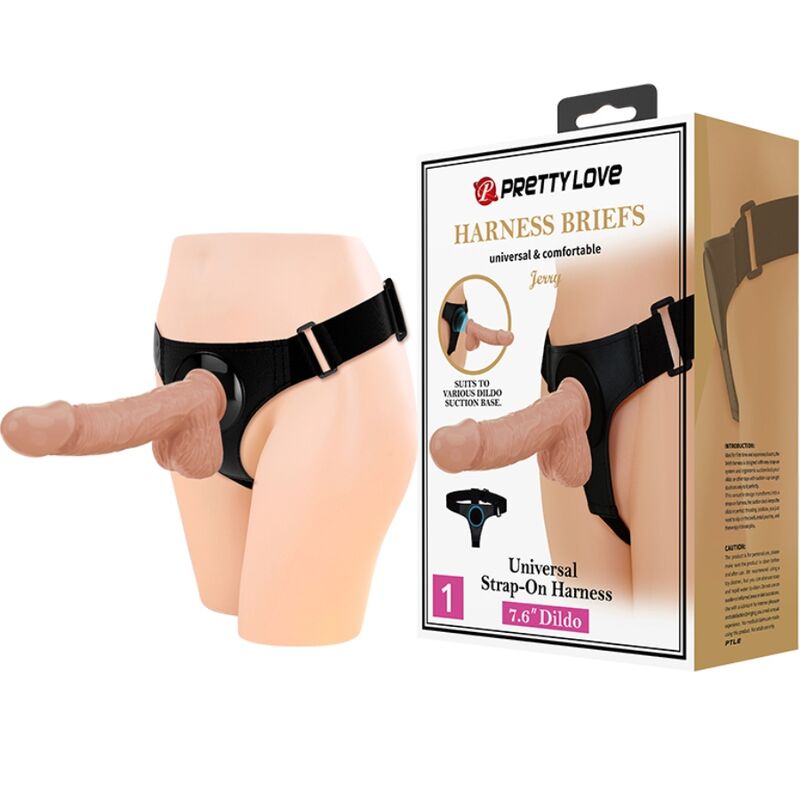 PRETTY LOVE – HARNESS BRIEFS ARNÉS UNIVERSAL CON DILDO JERRY 21.8 CM NATURAL