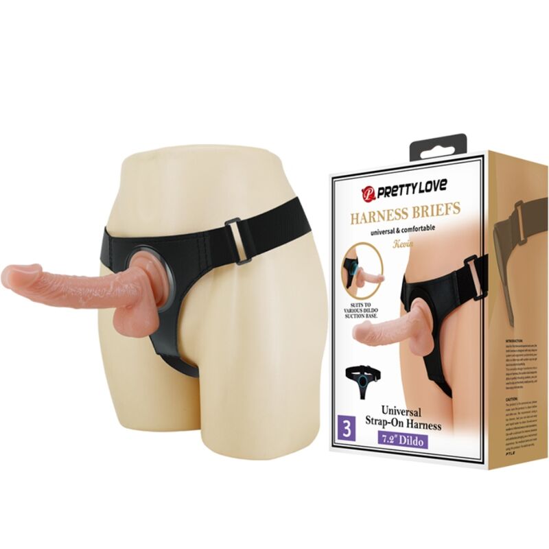 PRETTY LOVE – HARNESS BRIEFS ARNÉS UNIVERSAL CON DILDO KEVIN 19 CM NATURAL