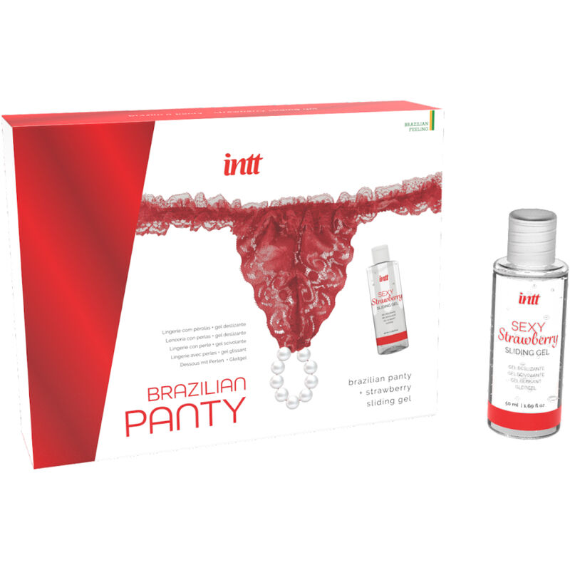 INTT RELEASES – PANTY BRASILEÑO ROJA CON PERLAS Y GEL LUBRICANTE 50 ML