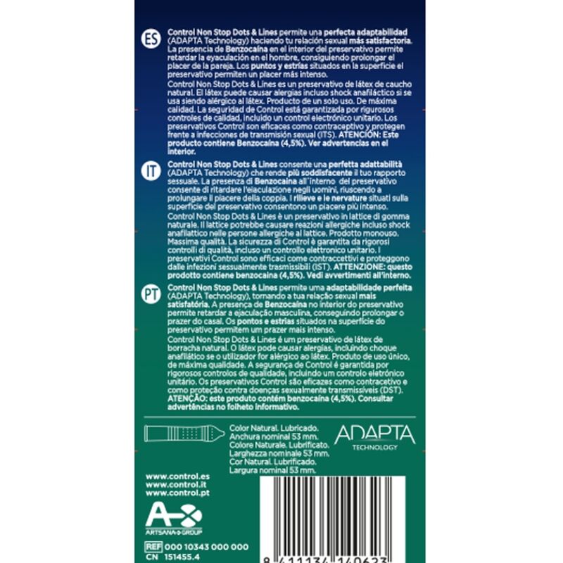 CONTROL – NONSTOP PUNTOS Y ESTRIAS PRESERVATIVOS 12 UNIDADES