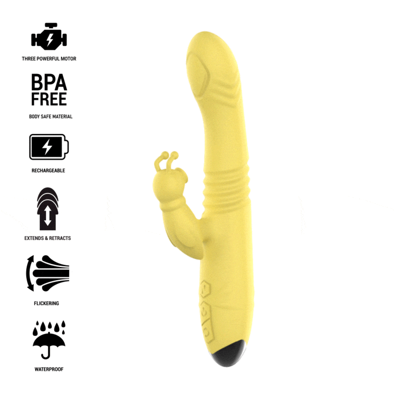 INTENSE – TOKY VIBRADOR MULTIFUNCIÓN RECARGABLE UP  DOWN CON ESTIMULADOR DE CLITORIS AMARILLO