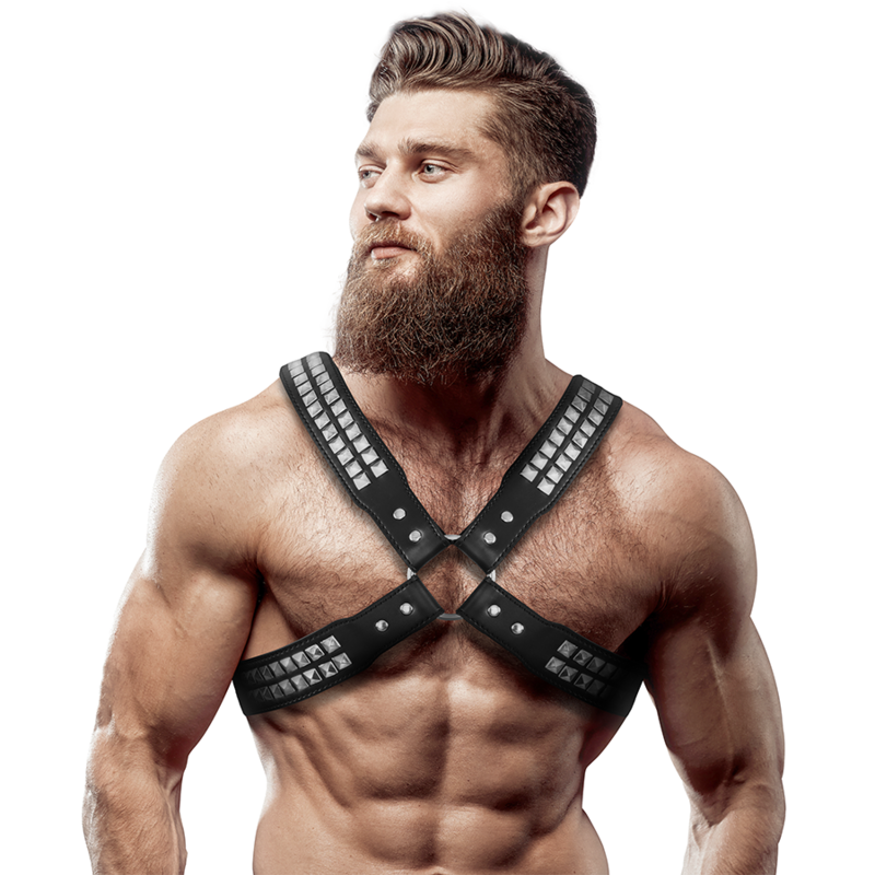 FETISH SUBMISSIVE ATTITUDE – ARNÉS ECOPIEL PECHO CRUZADO CON REMACHES HOMBRE
