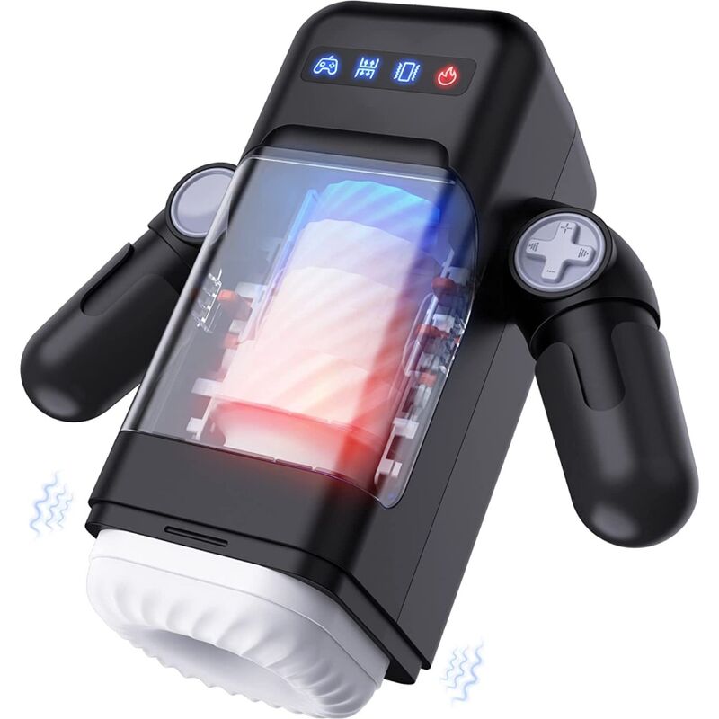 GAME CUP – MASTURBADOR MASCULINO CON VIBRACIÓN Y FUNCIÓN CALOR CON SOPORTE PARA MÓVILES – NEGRO