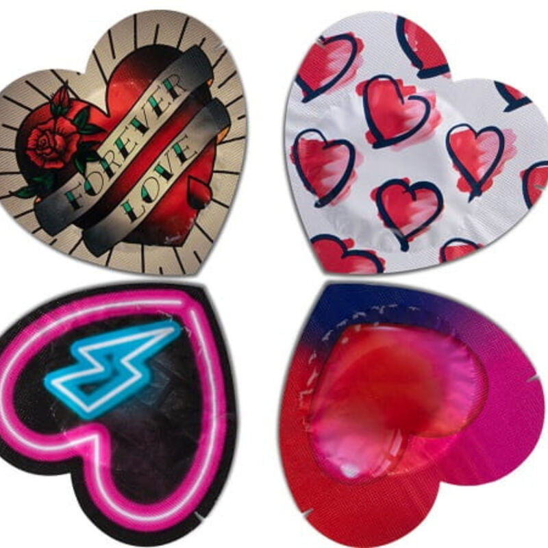 PASANTE – PRESERVATIVO ROJO FORMA CORAZON BOLSA 144 UNIDADES
