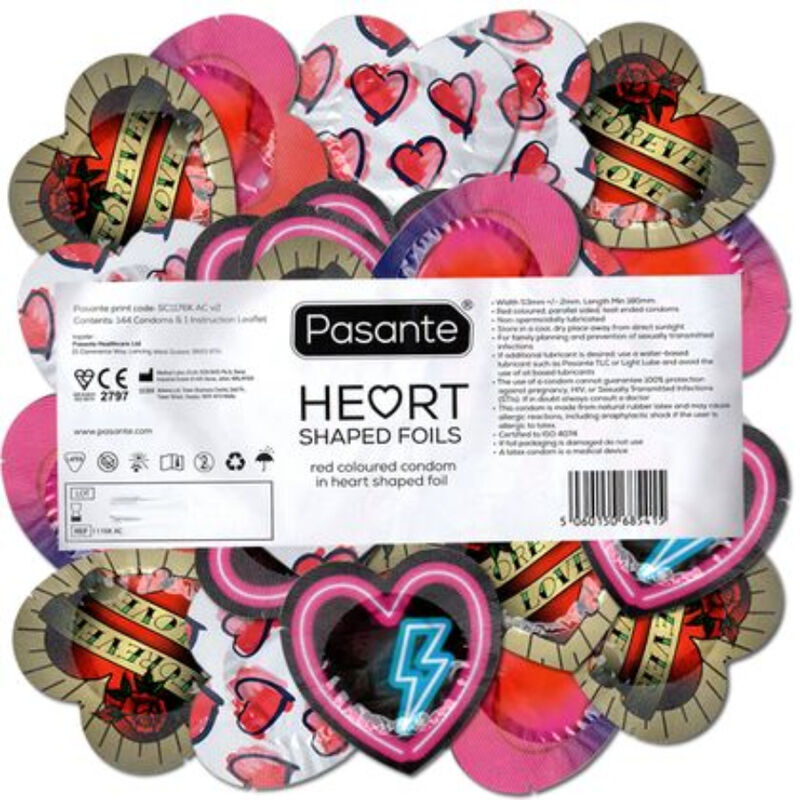 PASANTE – PRESERVATIVO ROJO FORMA CORAZON BOLSA 144 UNIDADES