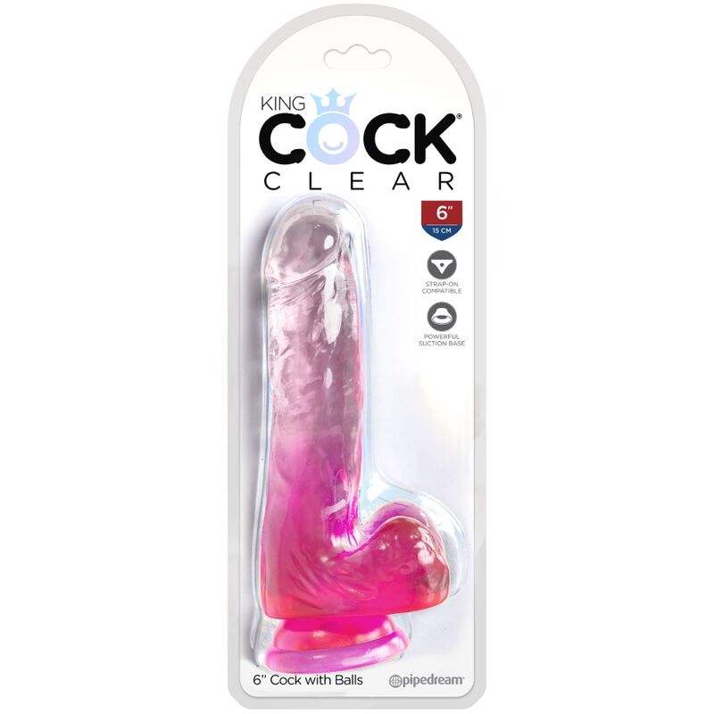 KING COCK – CLEAR PENE REALISTICO CON TESTICULOS 13.5 CM ROSA