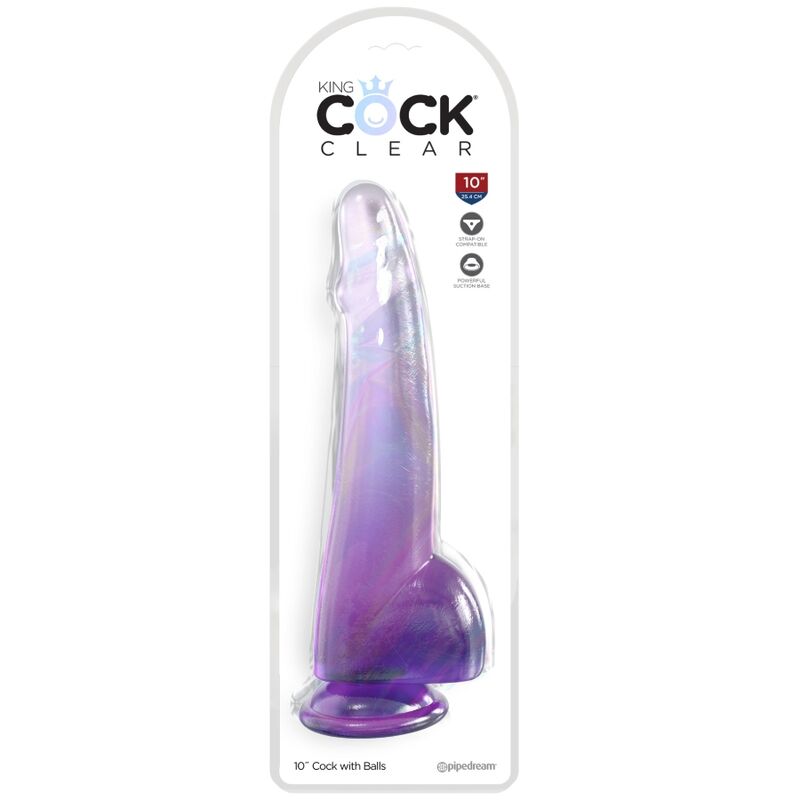KING COCK – CLEAR DILDO CON TESTICULOS 19 CM MORADO