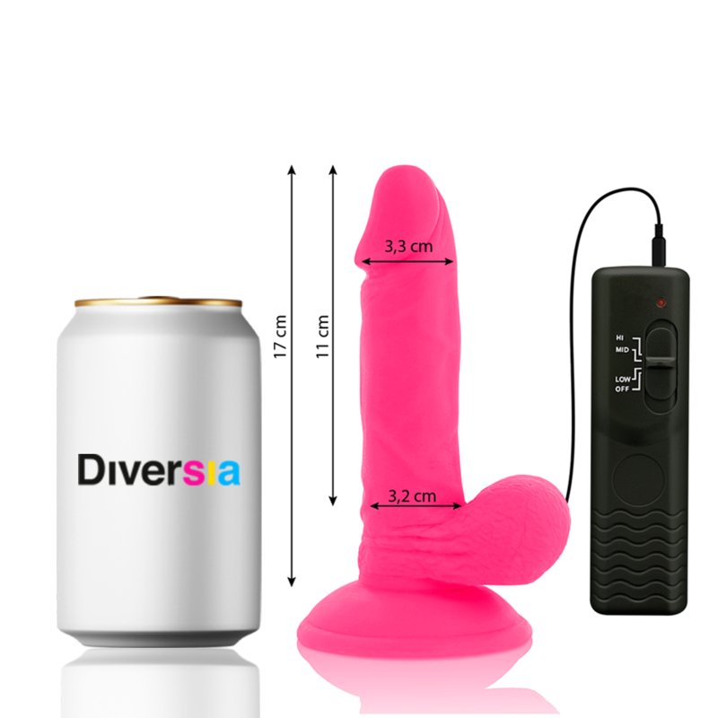 DIVERSIA – DILDO FLEXIBLE CON VIBRACION ROSA 17 CM -O- 3.3 CM