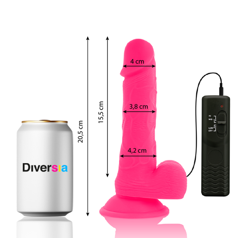 DIVERSIA – DILDO FLEXIBLE CON VIBRACION ROSA 20.5 CM -O- 4.2 CM