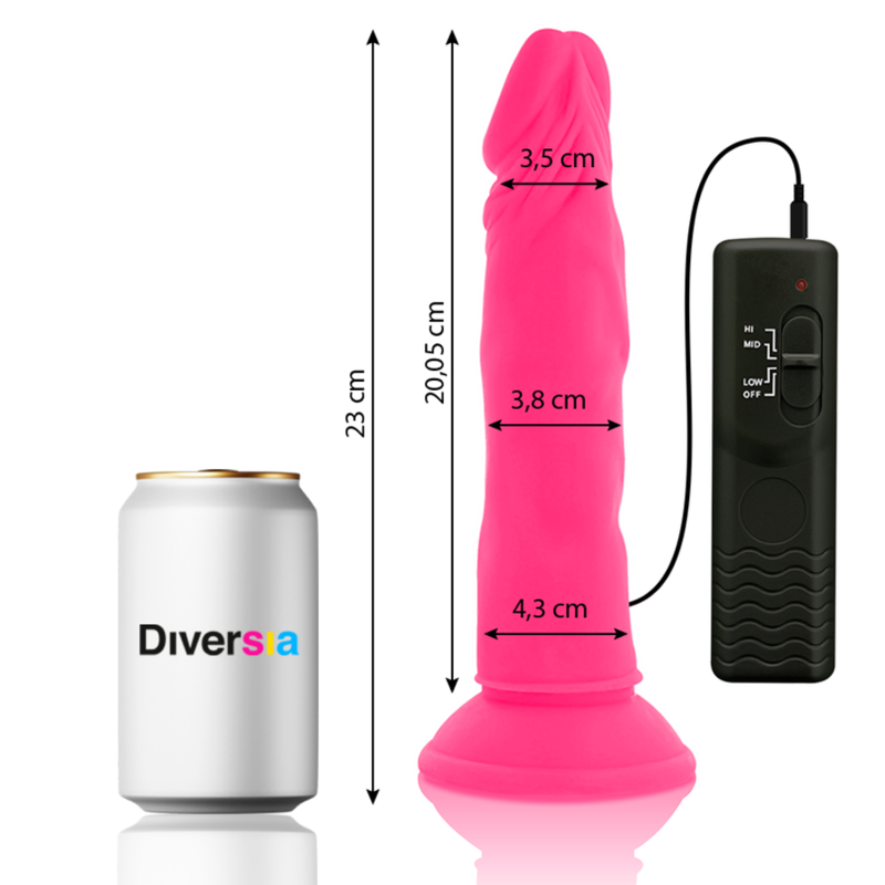DIVERSIA – DILDO FLEXIBLE CON VIBRACION ROSA 23 CM -O- 4.3 CM