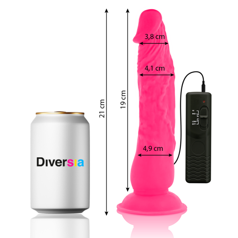 DIVERSIA – DILDO FLEXIBLE CON VIBRACION ROSA 21 CM -O- 4.9 CM