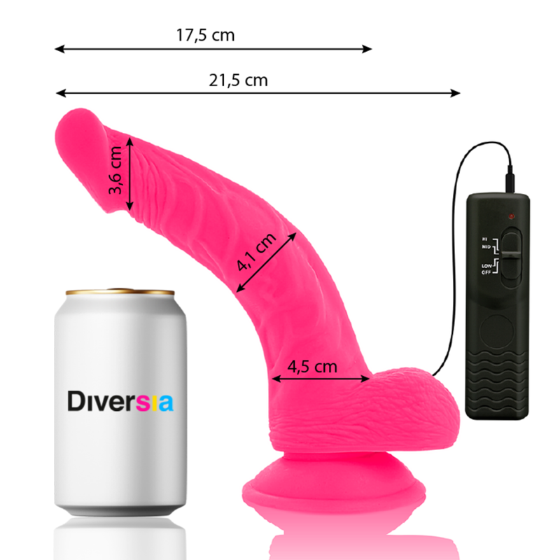 DIVERSIA – DILDO FLEXIBLE CON VIBRACION ROSA 21.5 CM -O- 4.5 CM