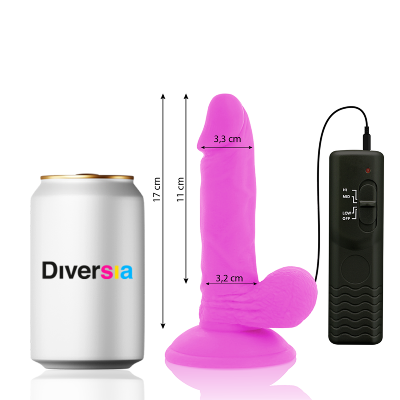 DIVERSIA – DILDO FLEXIBLE CON VIBRACION MORADO 17 CM -O- 3.3 CM