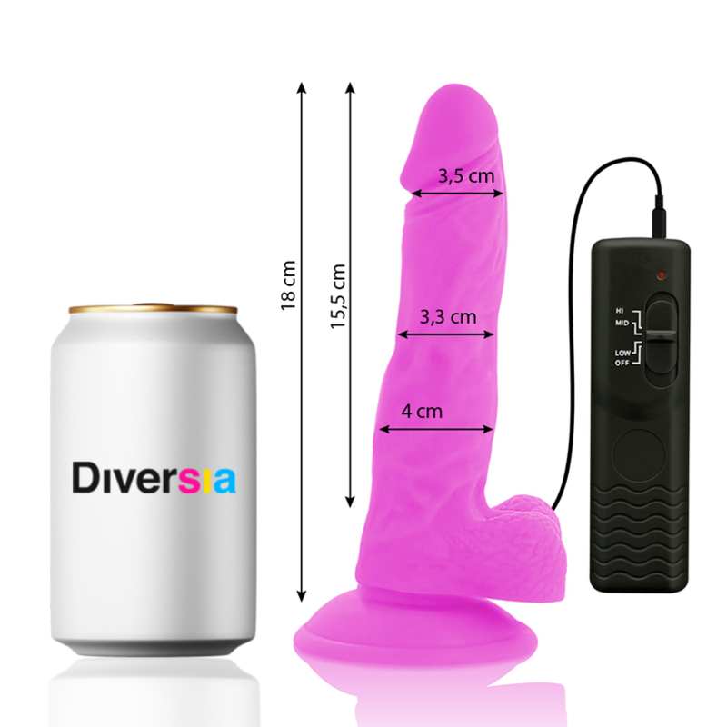 DIVERSIA – DILDO FLEXIBLE CON VIBRACIÓN LILA 18 CM -O- 4 CM
