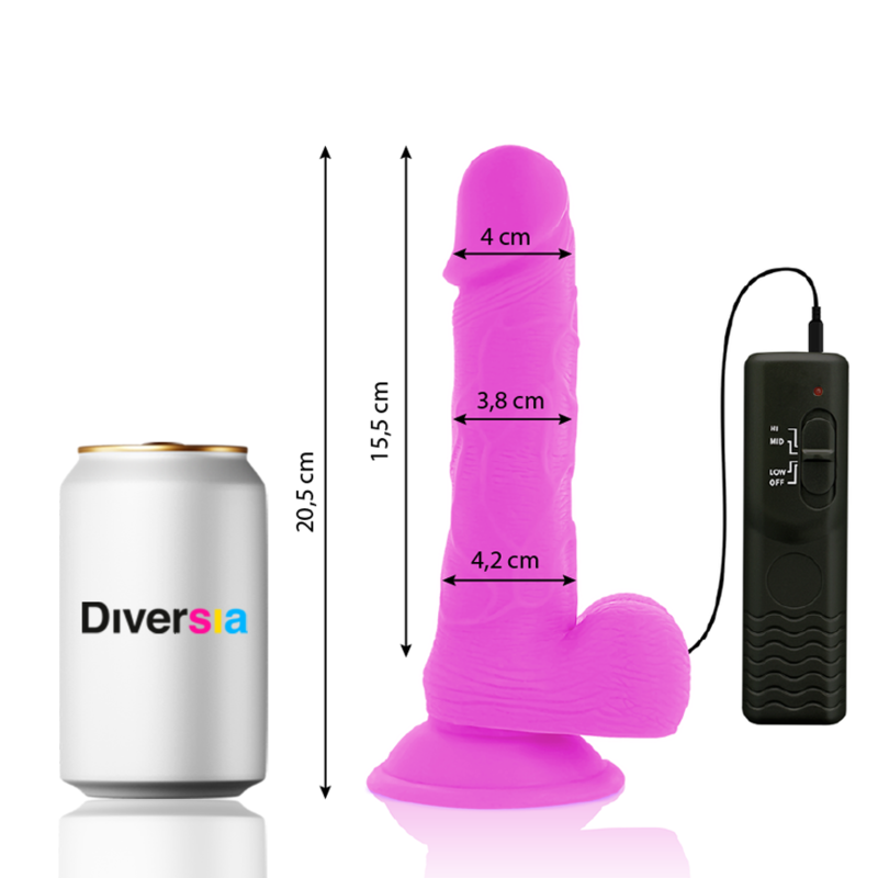 DIVERSIA – DILDO FLEXIBLE CON VIBRACION LILA 20.5 CM -O- 4.2 CM
