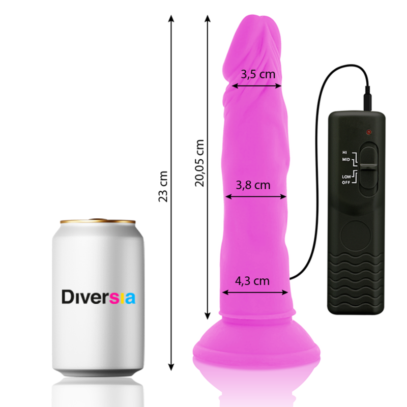 DIVERSIA – DILDO FLEXIBLE CON VIBRACION LILA 23 CM -O- 4.3 CM