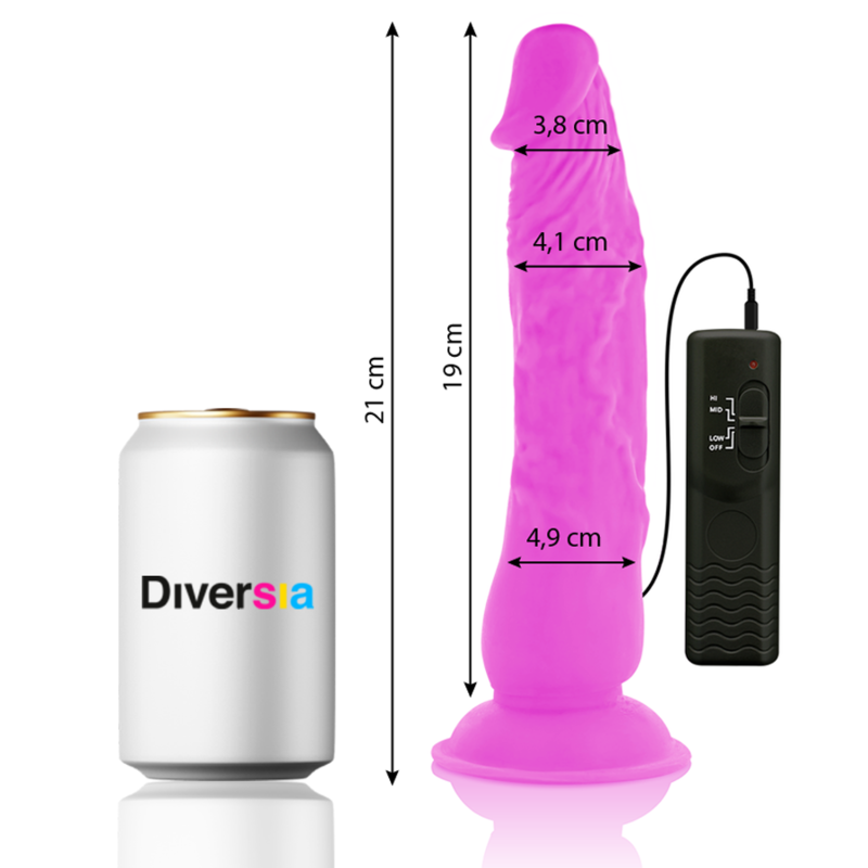 DIVERSIA – DILDO FLEXIBLE CON VIBRACION LILA 21 CM -O- 4.9 CM