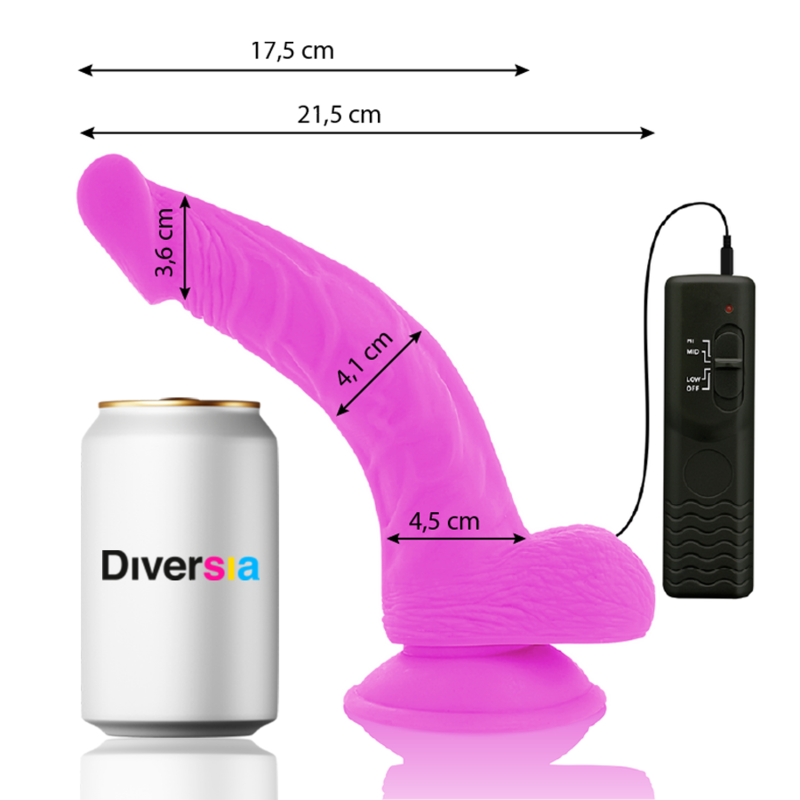DIVERSIA – DILDO FLEXIBLE CON VIBRACION LILA 21.5 CM -O- 4.5 CM