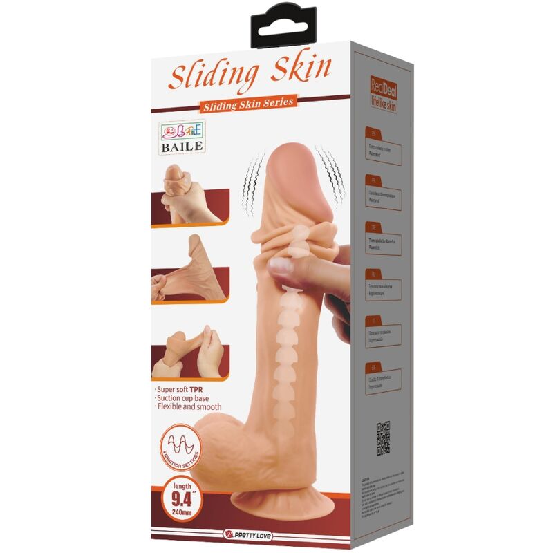 PRETTY LOVE – SLIDING SKIN SERIES DILDO REALÍSTICO CON VENTOSA PIEL DESLIZANTE CONTROL REMOTO NATURAL 24 CM