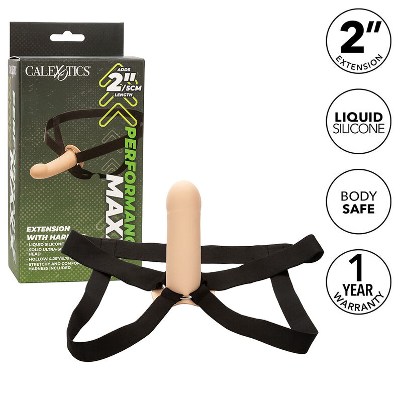CALEXOTICS – PERFORMANCE MAXX EXTENSIÓN CON ARNÉS PIEL CLARO