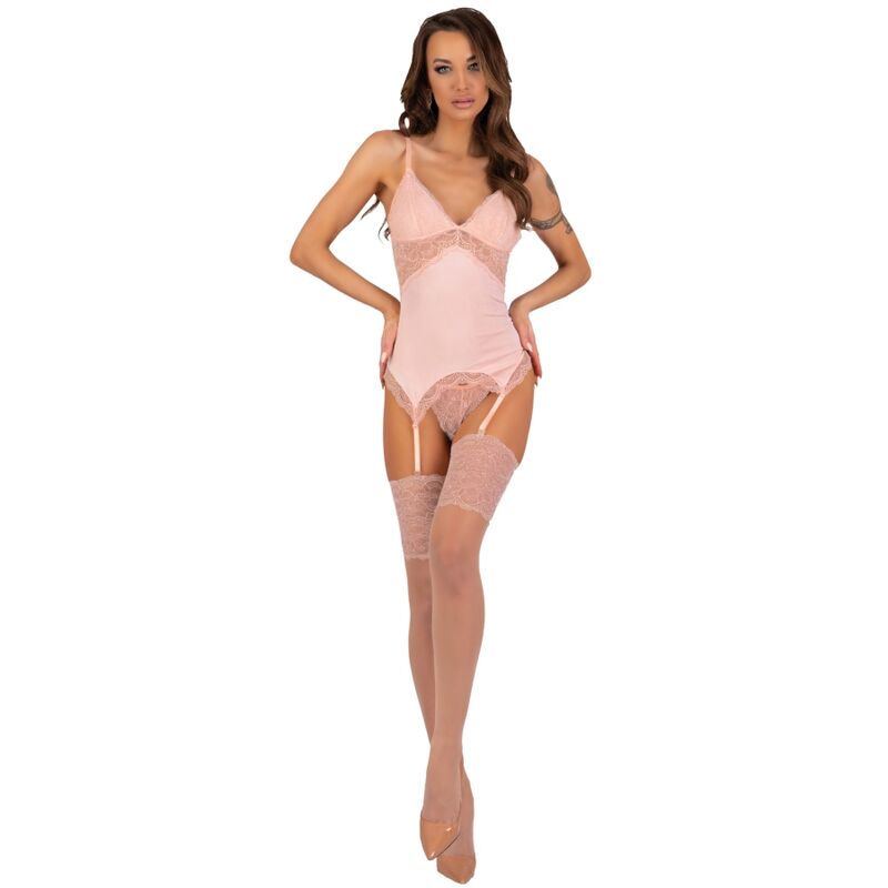 LIVCO CORSETTI FASHION – PERSINNE PEACH SET CORSET + PANTY + MEDIAS S/M