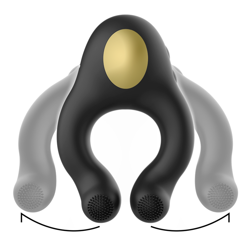 ARMONY – ANILLO VIBRADOR SILICONA 3 MOTORES RECARGABLE NEGRO – DORADO