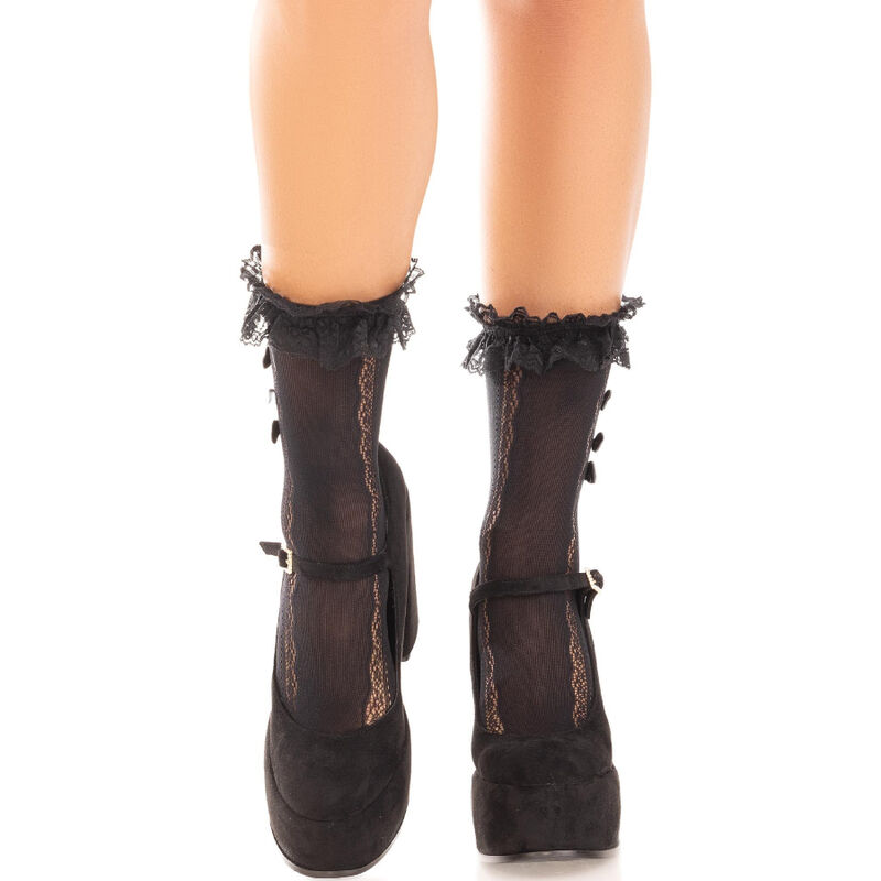 LEG AVENUE – MEDIAS TOBILLERAS CON VOLANTES NEGRO