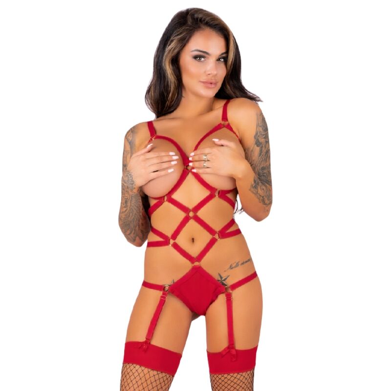 LIVCO CORSETTI FASHION – THIARA LC 20213 SET BODY + MEDIAS ROJA S/M