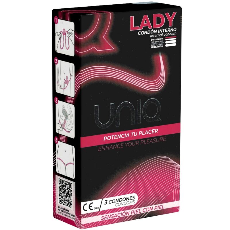 UNIQ –  LADY CONDOM PRESERVATIVOS FEMENINOS CON LIGUERO SIN LATEX 3 UNIDADES