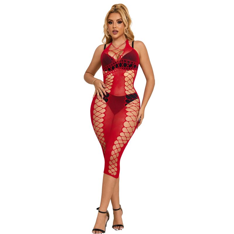SUBBLIME – 952327 VESTIDO DE REJILLA LARGO ROJO TALLA ÚNICA