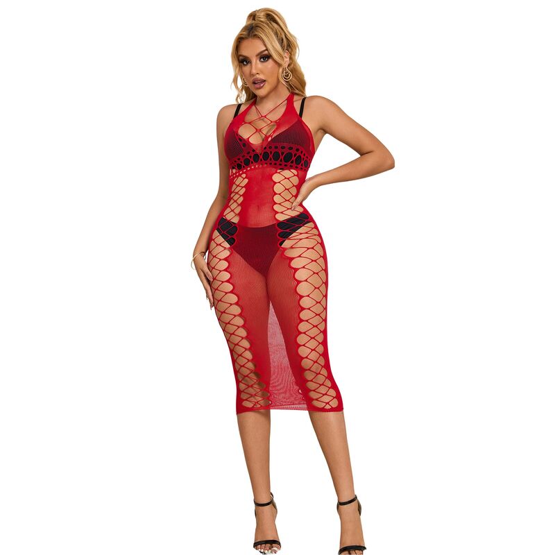 SUBBLIME – 952327 VESTIDO DE REJILLA LARGO ROJO TALLA ÚNICA