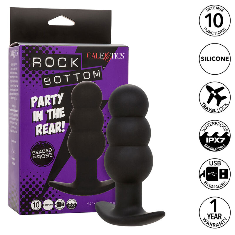CALEXOTICS – ROCK BOTTOM PLUG ANAL CON CUENTAS 10 VIBRACIONES SILICONA NEGRO