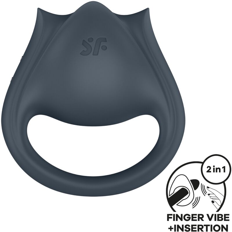 SATISFYER – PERFECT PAIR 2 MULTIVIBRADOR 2 EN 1 ANILLO PARA PENE  ESTIMULADOR DE DEDO GRIS