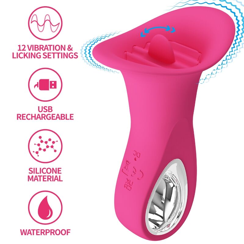 PRETTY LOVE – CLYDE VIBRADOR ORAL LENGUA VIBRADORA 12 VIBRACIONES ROSA