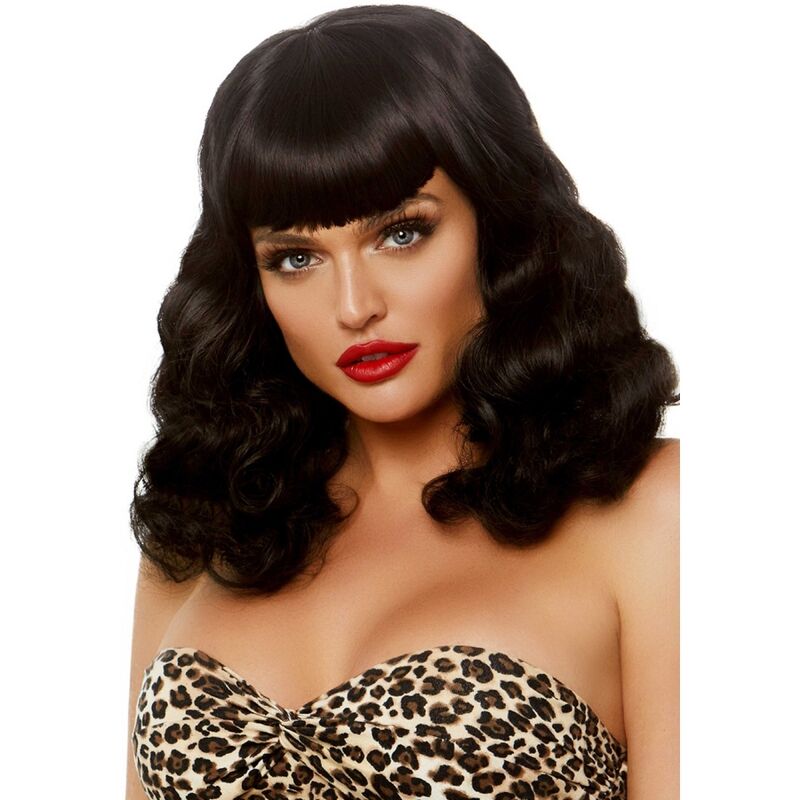 LEG AVENUE – PELUCA RETRO RIZADA CON FLEQUILLO LUMINISCENTE NEGRO